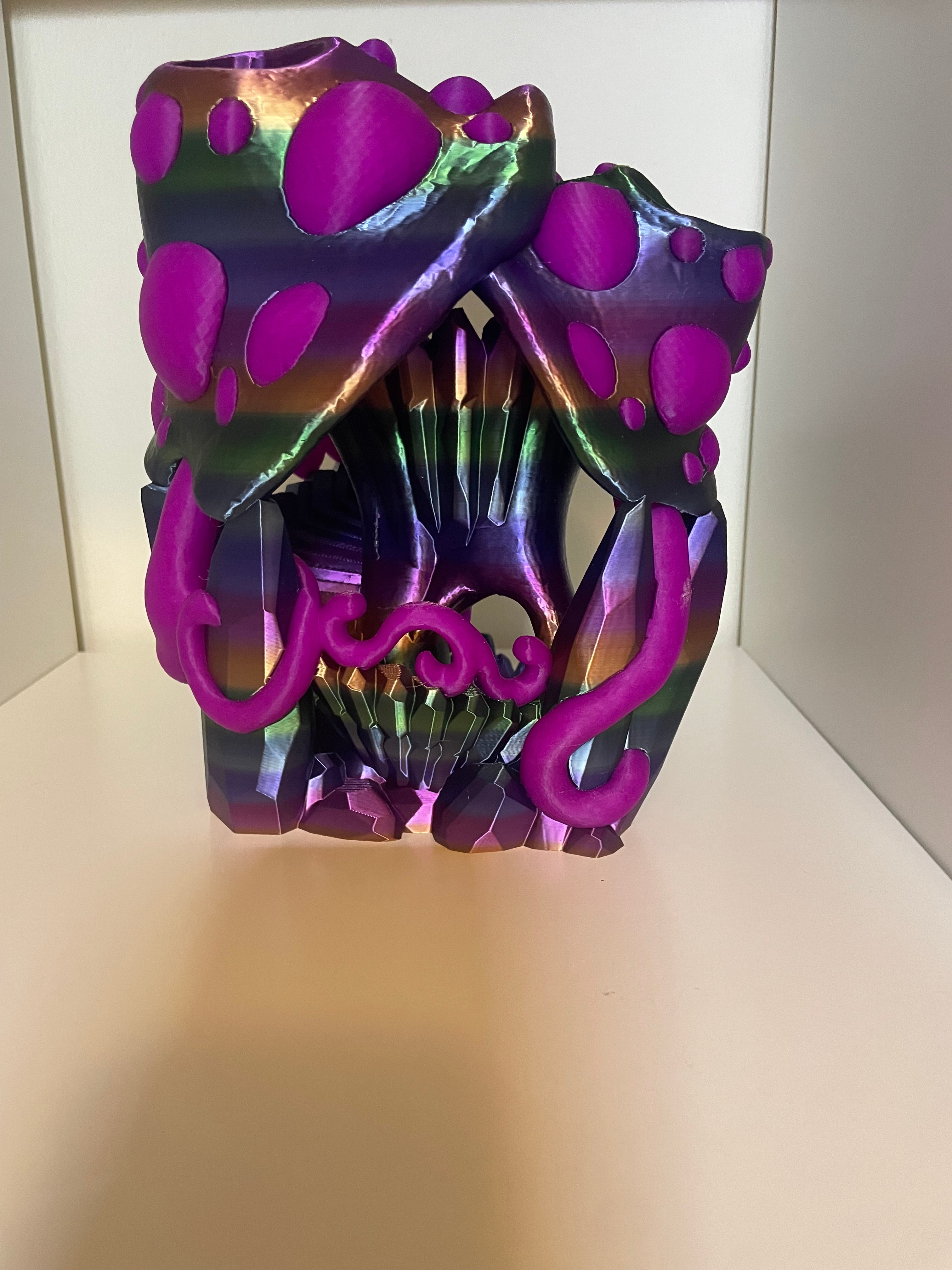 back side of two tone printed tower